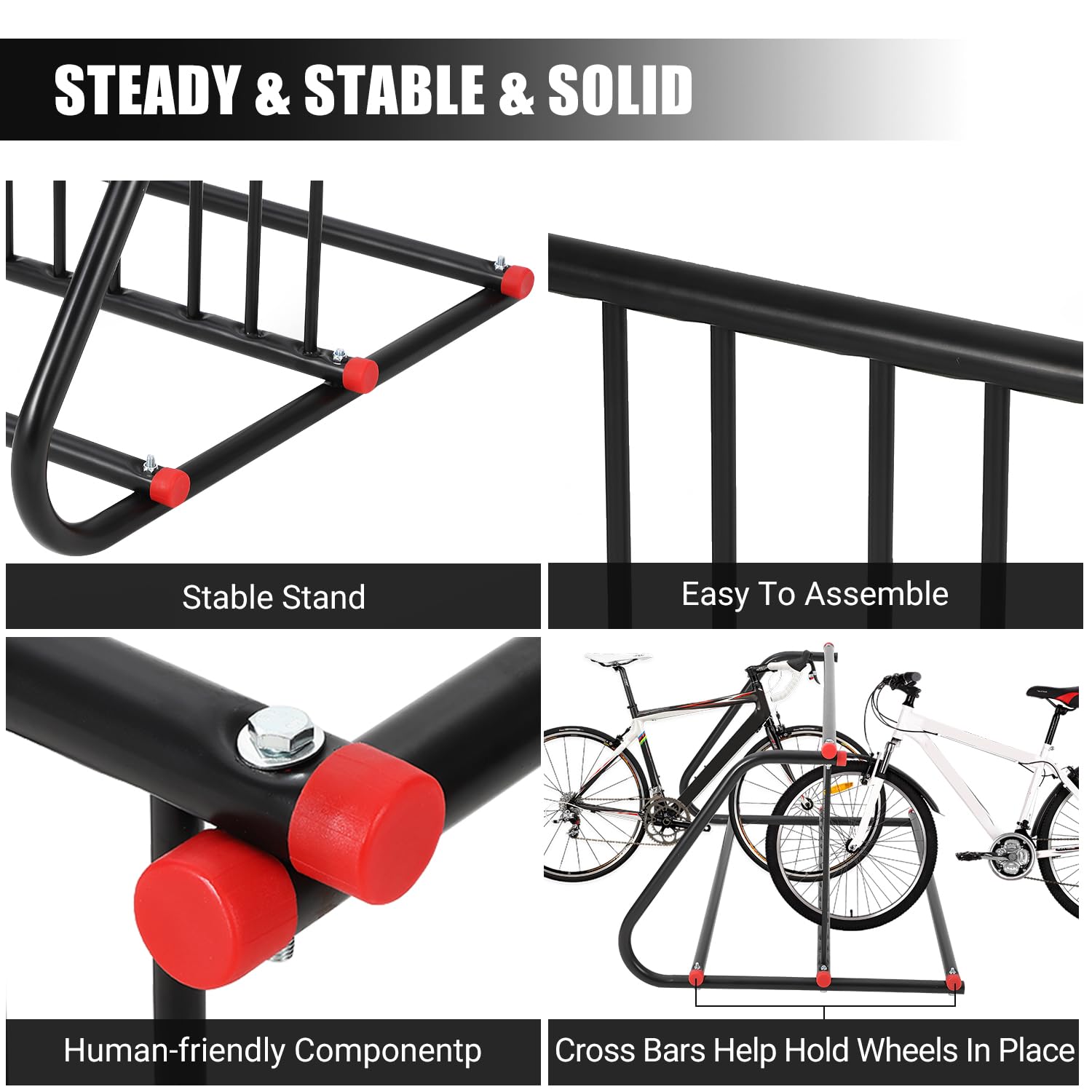 GarveeTech Fahrradständer Boden für 5 Fahrräder, Stabiler Radständer aus Stahl für Garage & Outdoor, Fahrradhalter geeignet für E-Bike, Mountainbike, Rennrad & Kinderfahrrad - bilateral