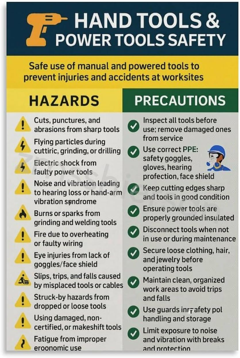 Basic Power Tool Safety Tips Poster (7) Canvas Painting for Living Room Bedroom Decor 24x36inch(60x90cm) Unframe-style
