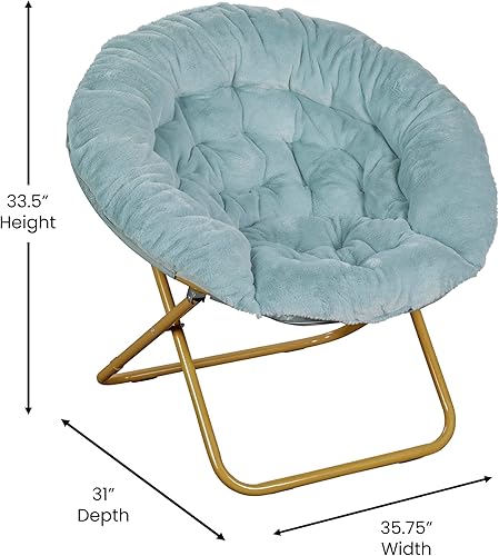 Miniatura 20 de BizChair Silla plegable de gran tamaño, silla lunar de piel sintética gris, marco de metal dorado suave, silla plegable portátil de 38 pulgadas,