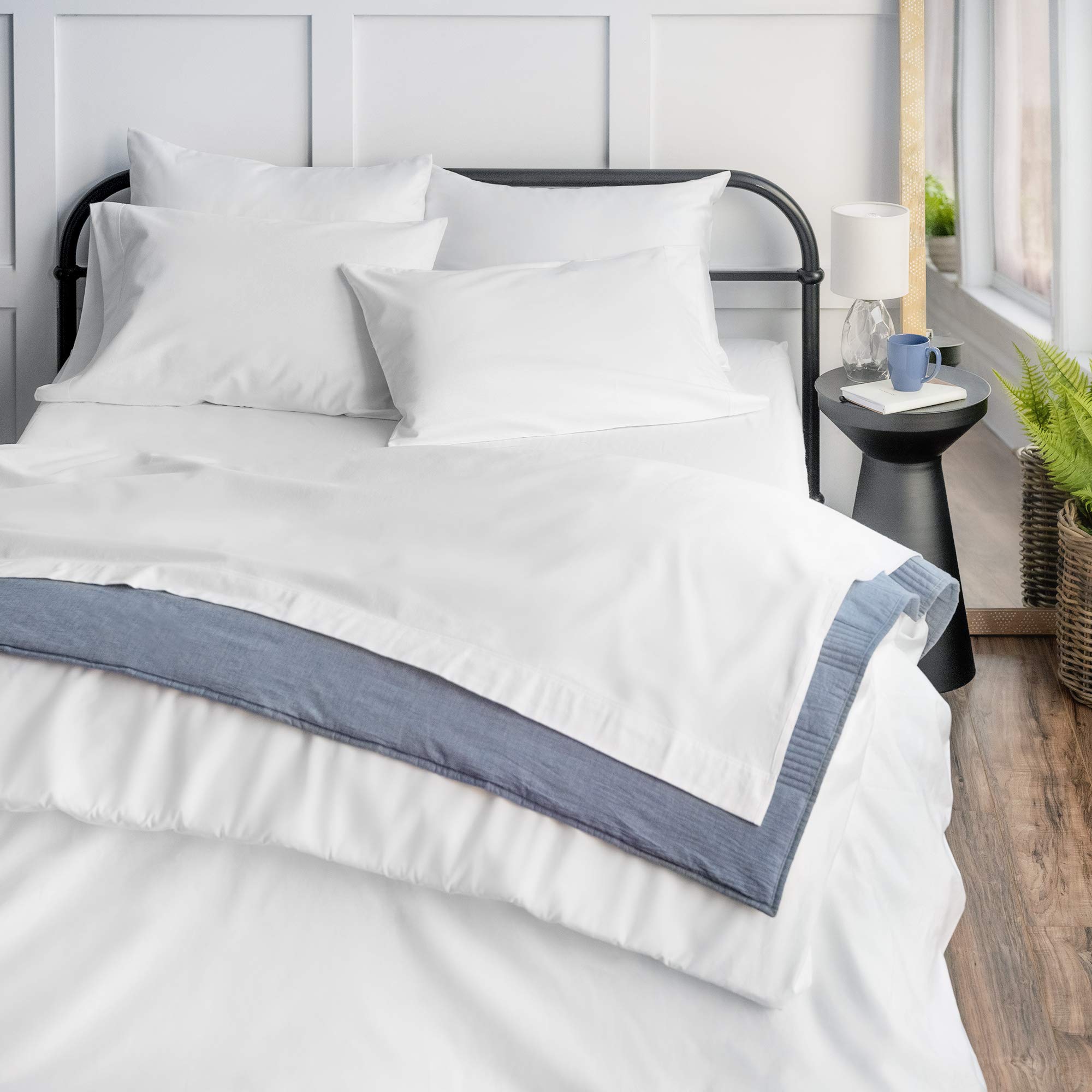 Solid Cotton Percale Flannel Sheet Set White Twin Casual