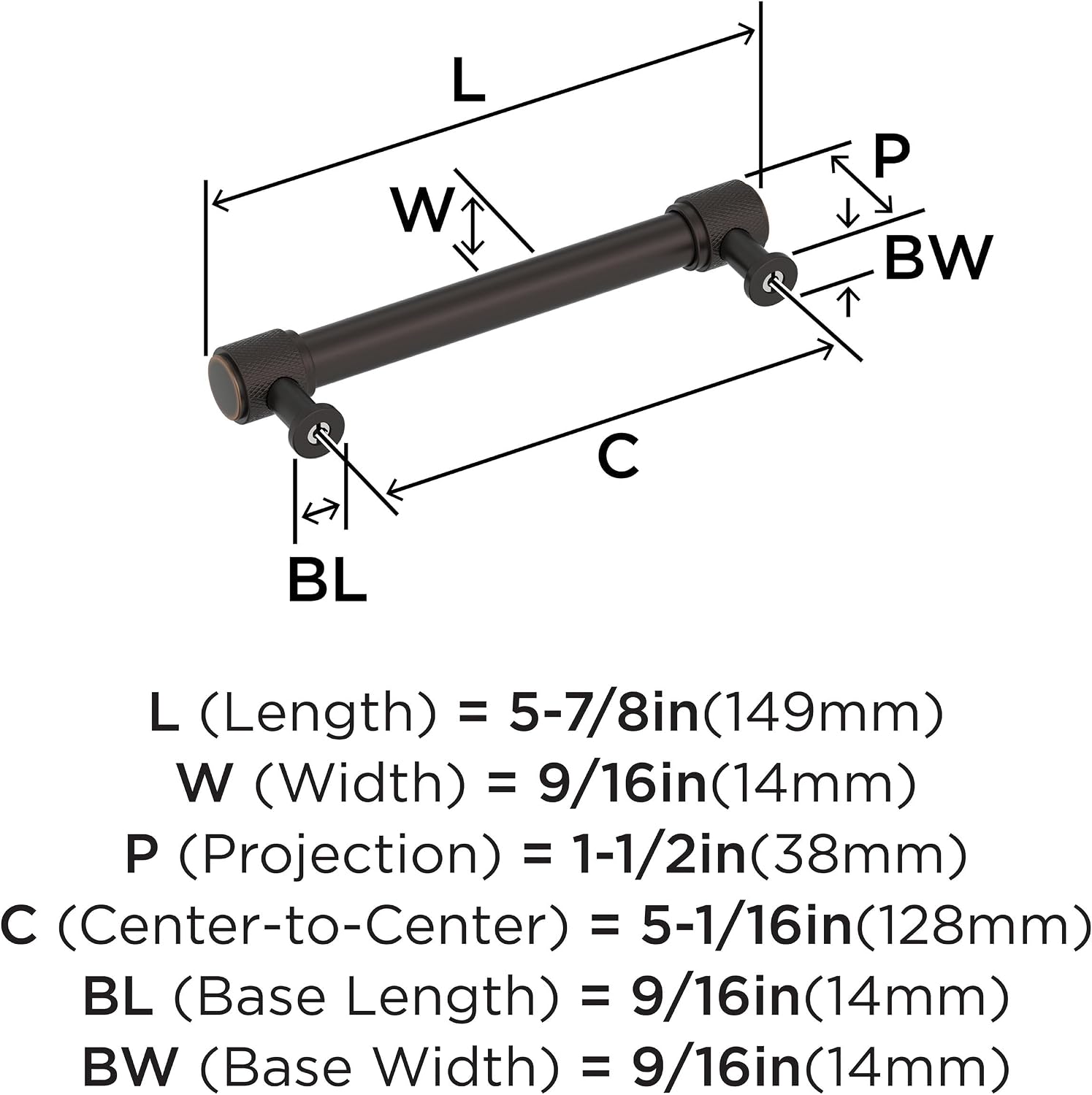 Amerock Faraday 5-1/16 inch (128mm) Center-to-Center Oil-Rubbed Bronze Cabinet Pull, BP37744ORB