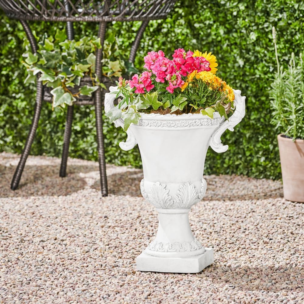 Elegant Outdoor Garden Urn Planter Made from Durable Magnesium Oxide for Year-Round Patio and Landscape Use (Antique White + Magnesium Oxide)