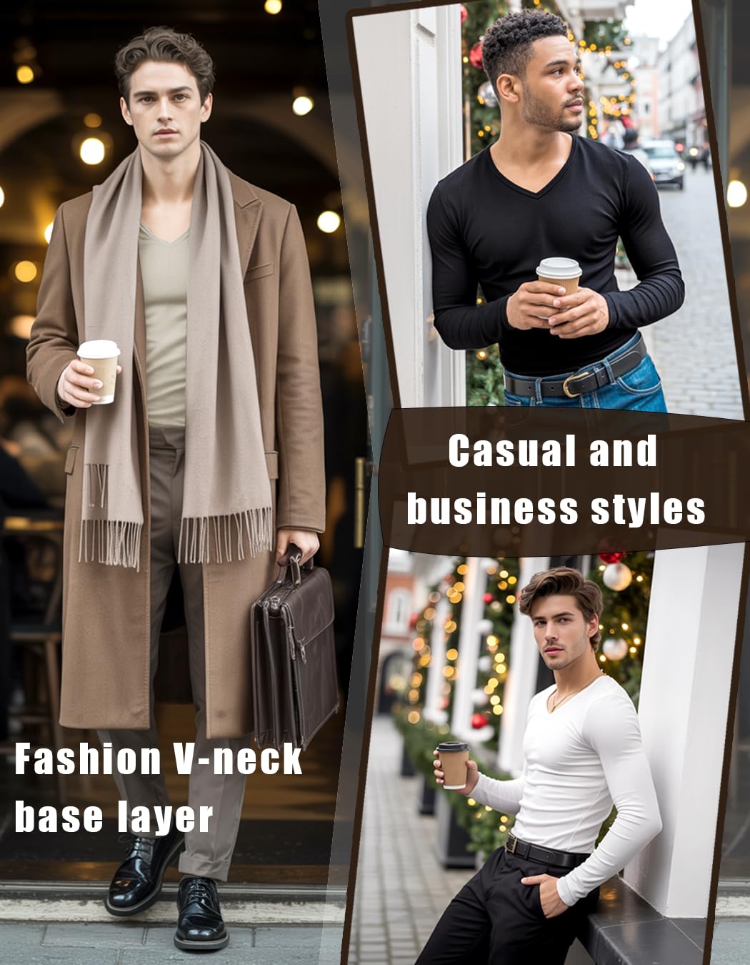 Lehmanlin-Haut Thermique Homme,Maillot de Corps à Manches Longues,sous-Vêtements Chauds Automne Hiver,Maille Interlock,Col en V - S-XXL