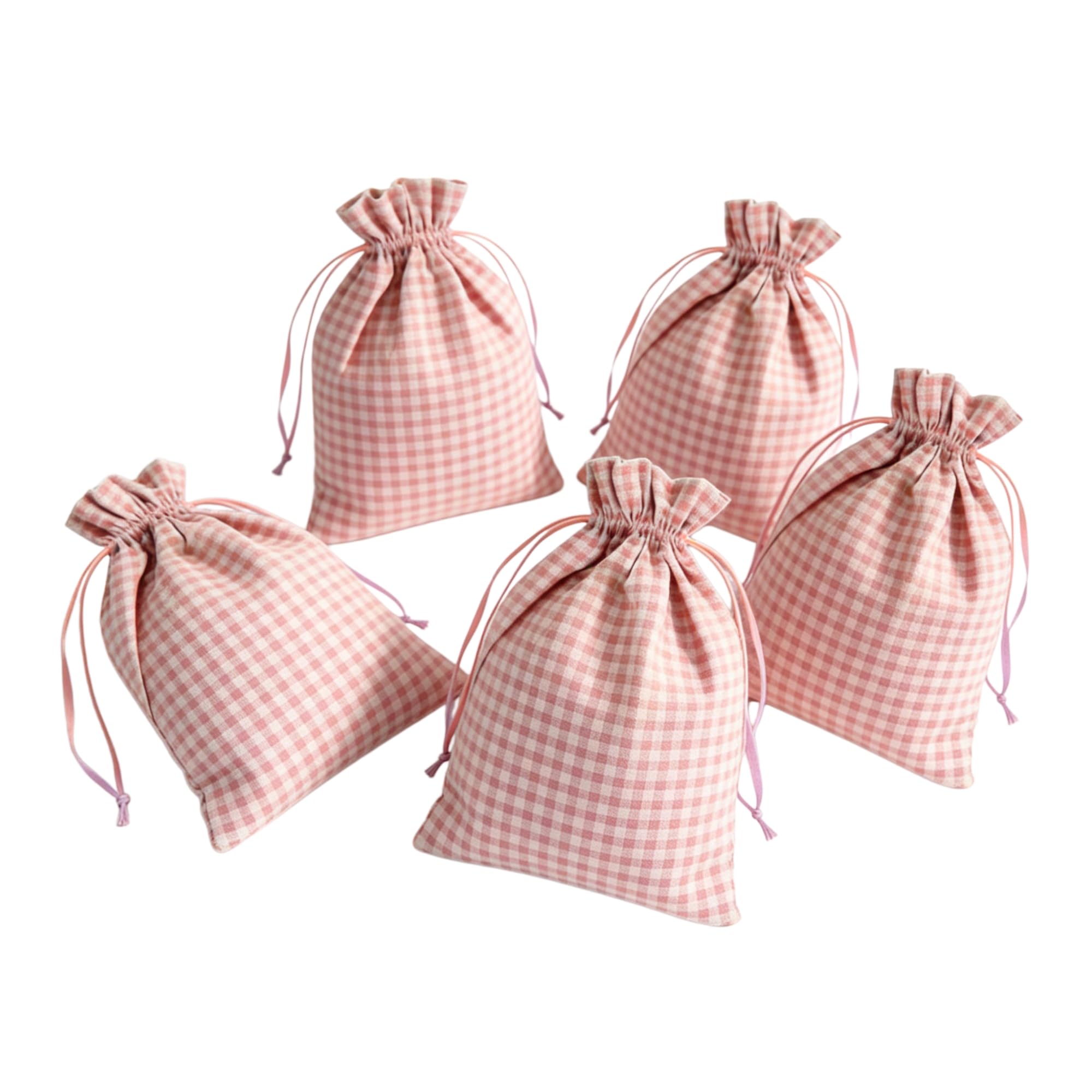 Meseey 5 Pcs Large Buffalo Plaid Burlap Bags with Drawstring Gift Bags Gingham Sacks Bags Gift Pouch Bag for Easter Spring Birthday Baby Shower (6Wx8L