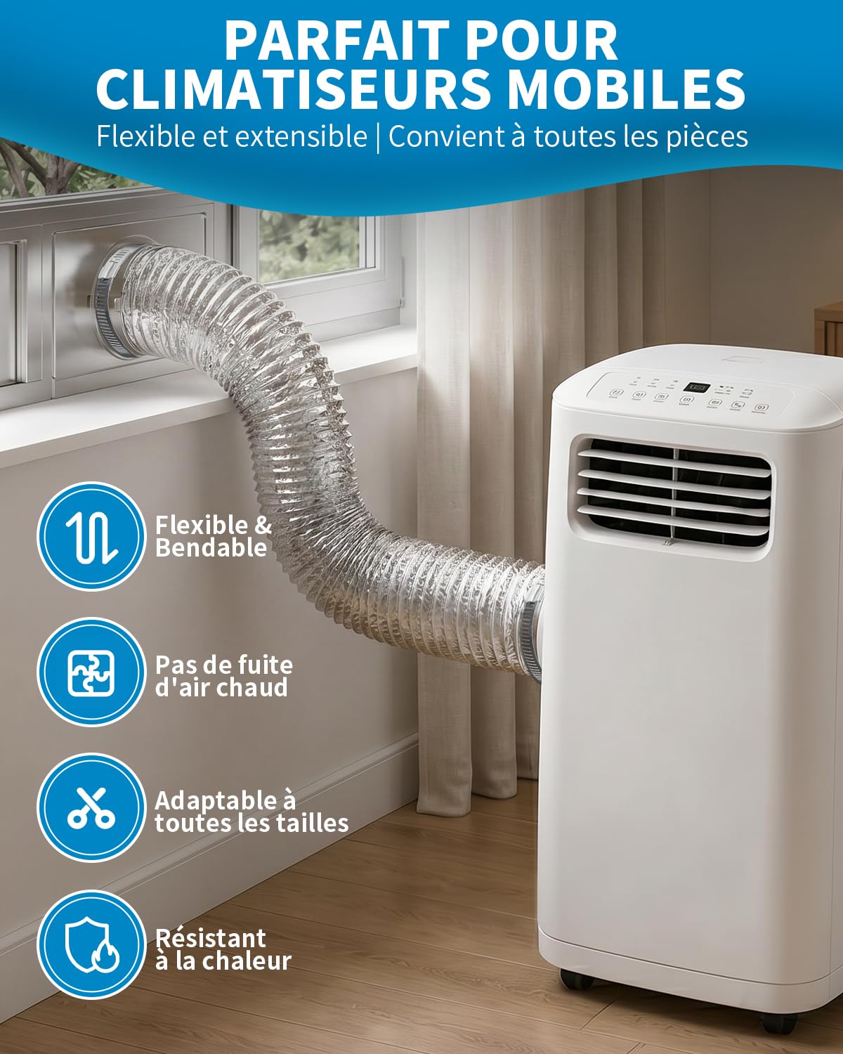 Hon&Guan Tuyau Alu 4 Couches Renf 150 mm Long 3 m Avec Colliers | Découposable, Résistant chaleur. Évacue air, fumée, humidité pour hotte, conduit, tente culture, bouche d’aération, Argent