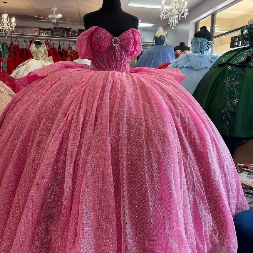 XYAYE Off Shoulder Tulle Quinceanera Dresses with Bow Tiered Tulle Sweet 16 Dress Layered Beaded Vestidos de Quinceañeras - Image 7