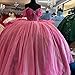 XYAYE Sparkly Tulle Pink Quinceanera Dresses with Bow Glitter Off Shoulder Layered XV Dress for Quinceañera Luxury Petite Beaded Ball Gown Size 0