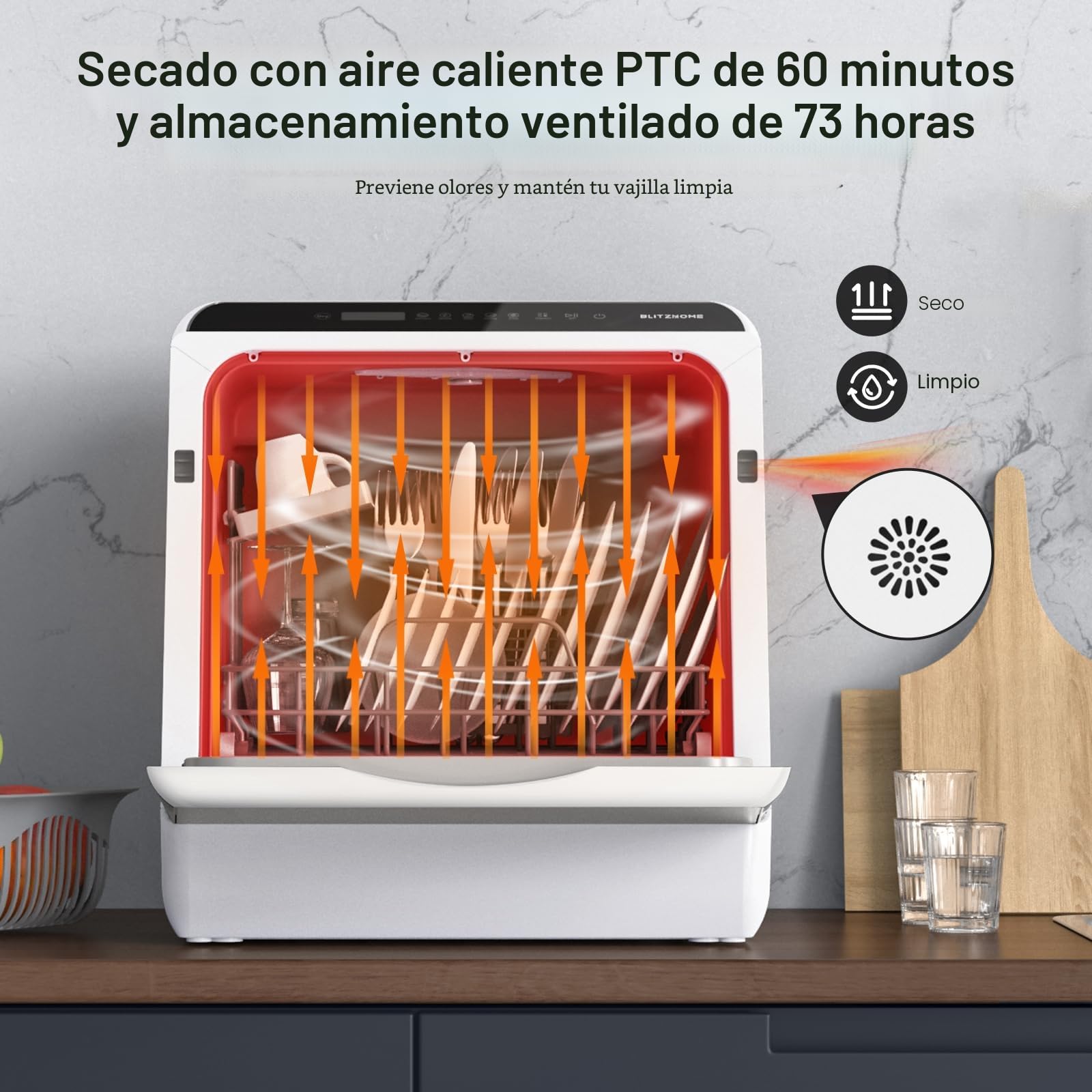 Mini Lavavajillas, BLITZHOME BH-CDW1 Lavavajillas Pequeño Portátil Control Smart App, 6 Programas, 5L Tanque de Agua,2 Modos de Suministro de Agua, Lavavajillas Compacto para Cocina Oficina RV Cámping