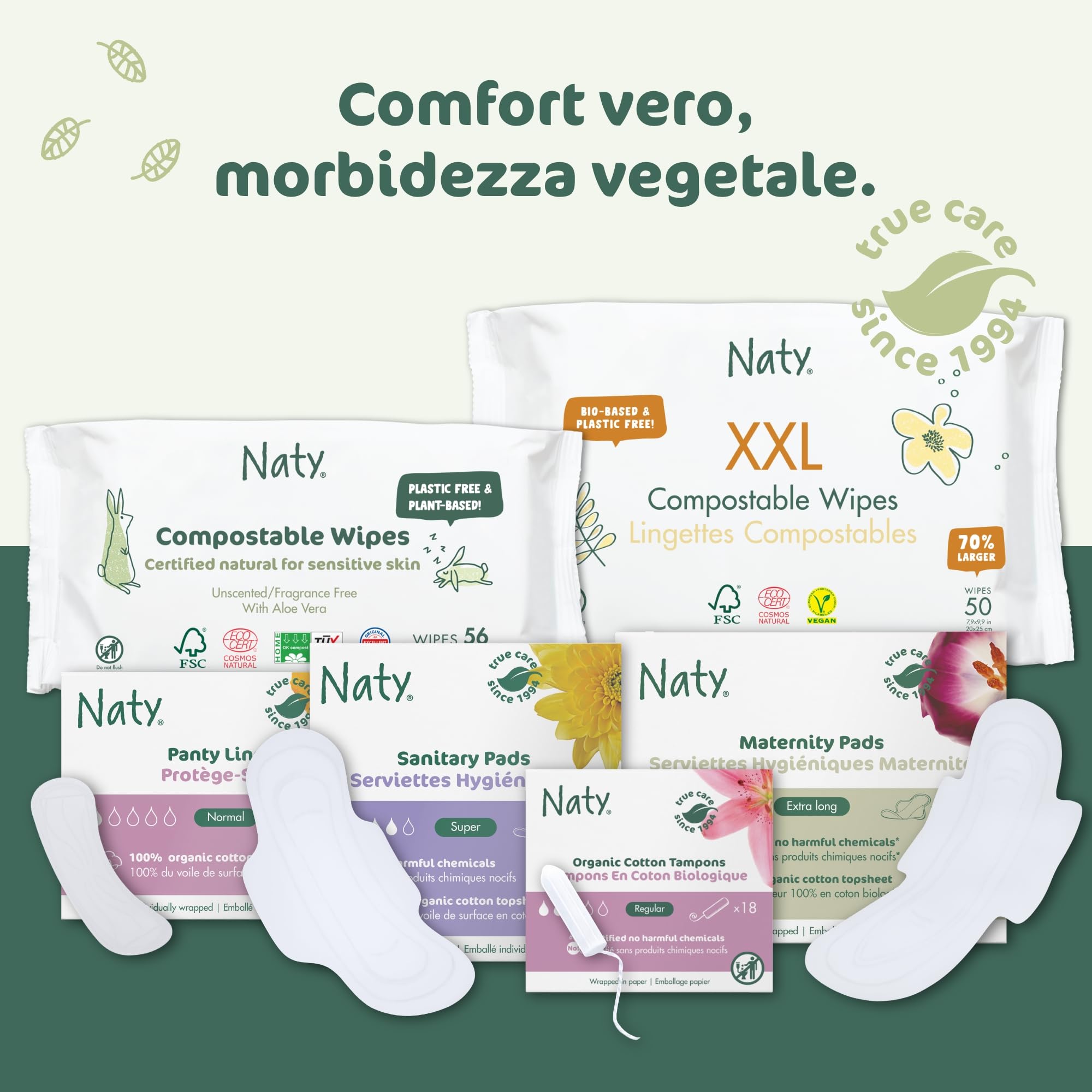 Eco By Naty, Assorbenti Interni digitale, Super, 18 assorbenti interni. Realizzati con fibre vegetali e vegani. 0% di plastica.