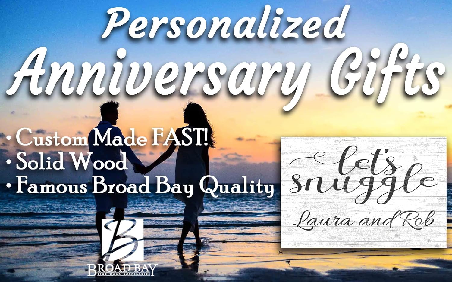 Broad Bay Let's Snuggle Sign Custom Wedding or Anniversary Couples Gift Idea - Solid Wood - 16.5 x 10.5in