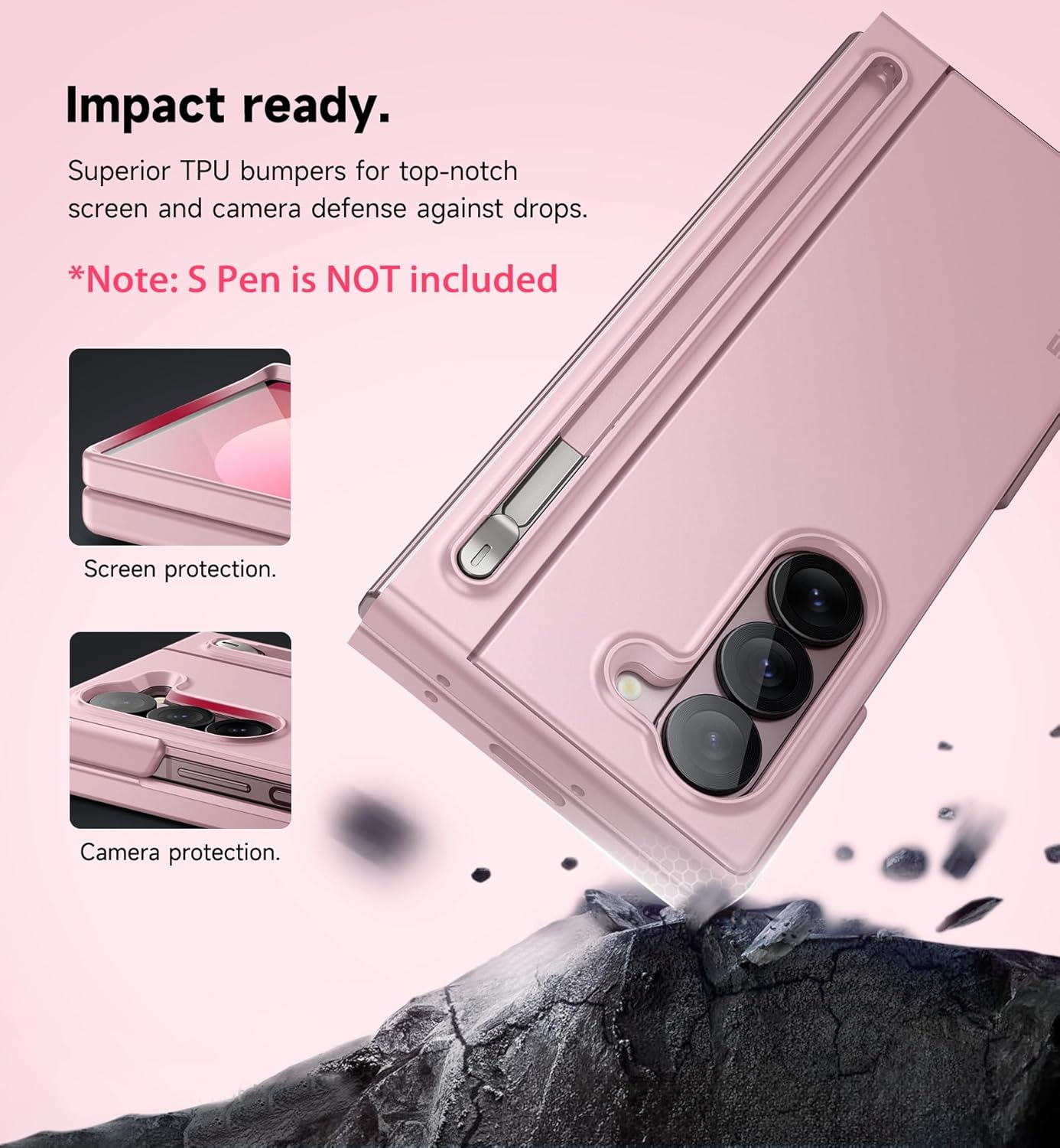 SURITCH for Samsung Galaxy Z Fold 6 Case with Kickstand and S Pen Holder [S Pen NOT Included], Phone Case for Z Fold 6 2024 -Light Pink