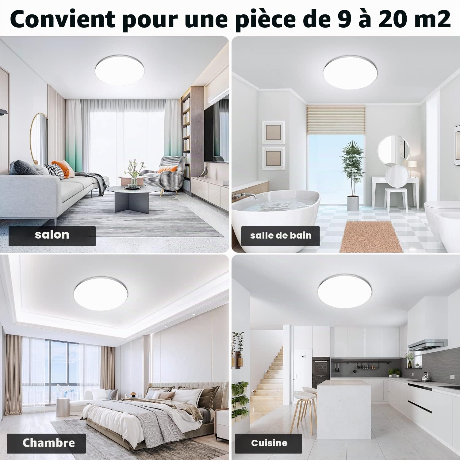 OUILA Plafonnier LED 24W 6500K - 2PCS Luminaire IP44 Ø28 CM pour Salle de Bain, Chambre, Cuisine, Salon, Balcon