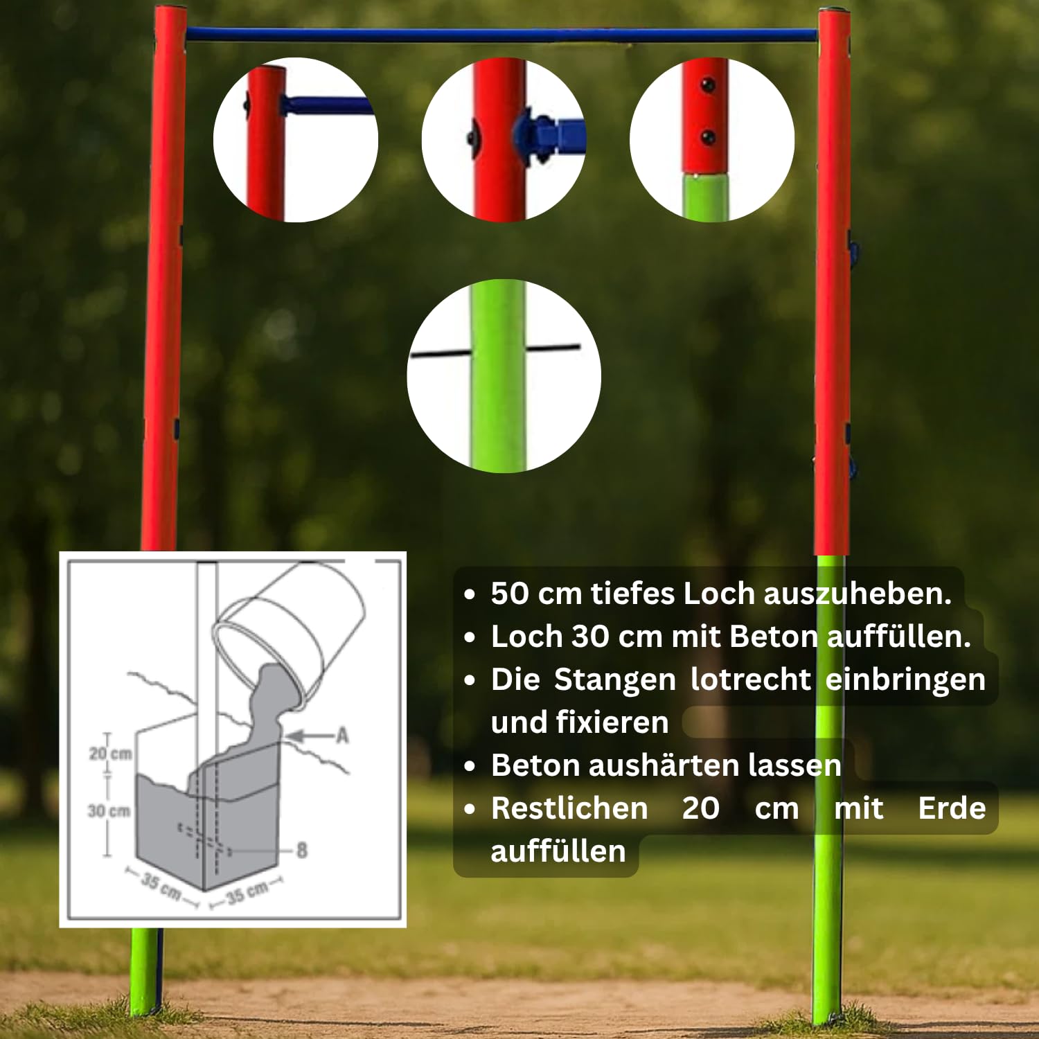 Best Sporting Garten-Turnreck Einzel-Turn-Reck, Garten-Reck, grün-rot-blau, Rot, 154 x 118 cm, 61390