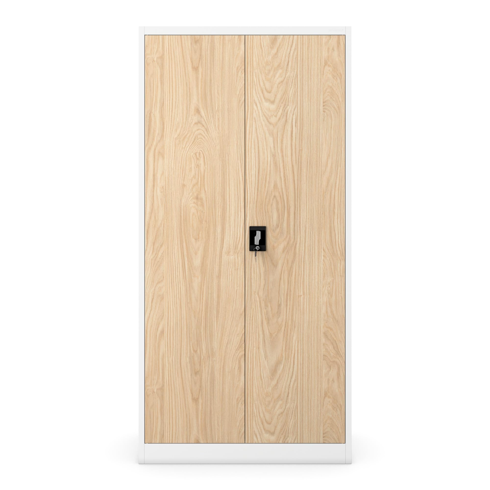 Jan Nowak Armoire de Bureau métallique 4 étagères tôle d'acier revêtement en Poudre 185 cm x 90 cm x 40 cm (Blanc/Imitation Bois)