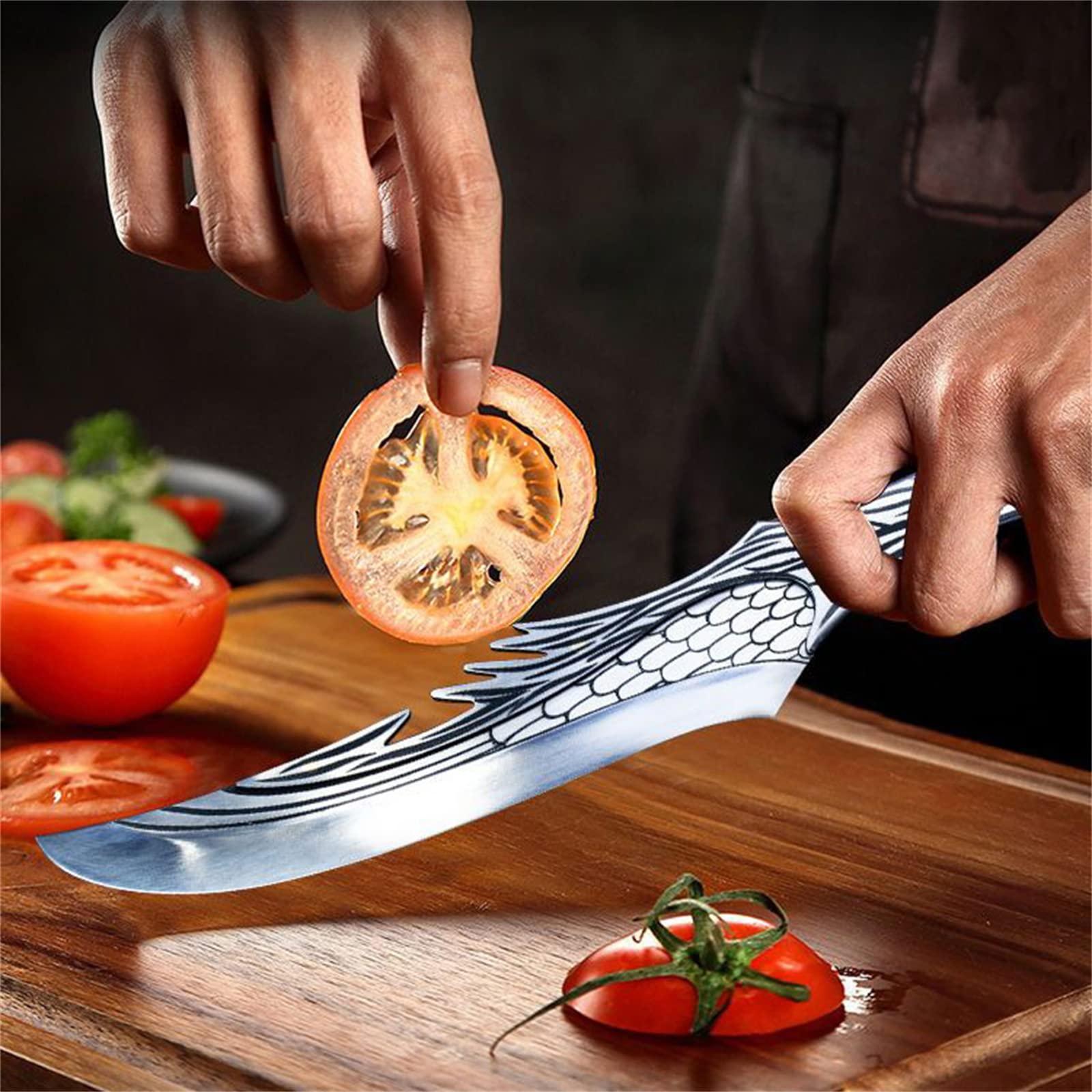 Couteau Cuisine Viking avec Manche en Bois,Couteau à Désosser Tranchant avec étui en cuir,Acier au Carbone Couteaux de Cuisine Japonais Professionnel Collection d'art (Aigle-01)