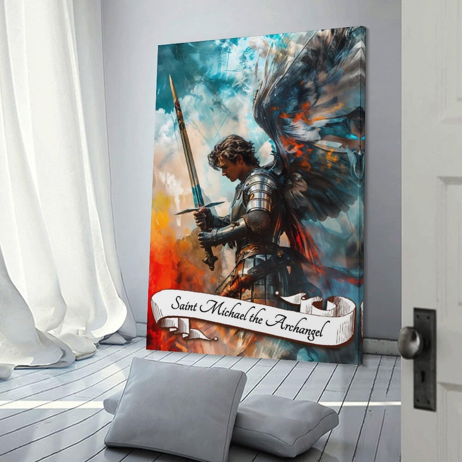 Junmoney Frame-Style-4 Saint Michael's Sword Art Print Canvas Wall Decor, 20X30inch(50X75cm), For Wall Displays, Bedrooms Or Room Updates, Wall Decor Suited To Curated Displays