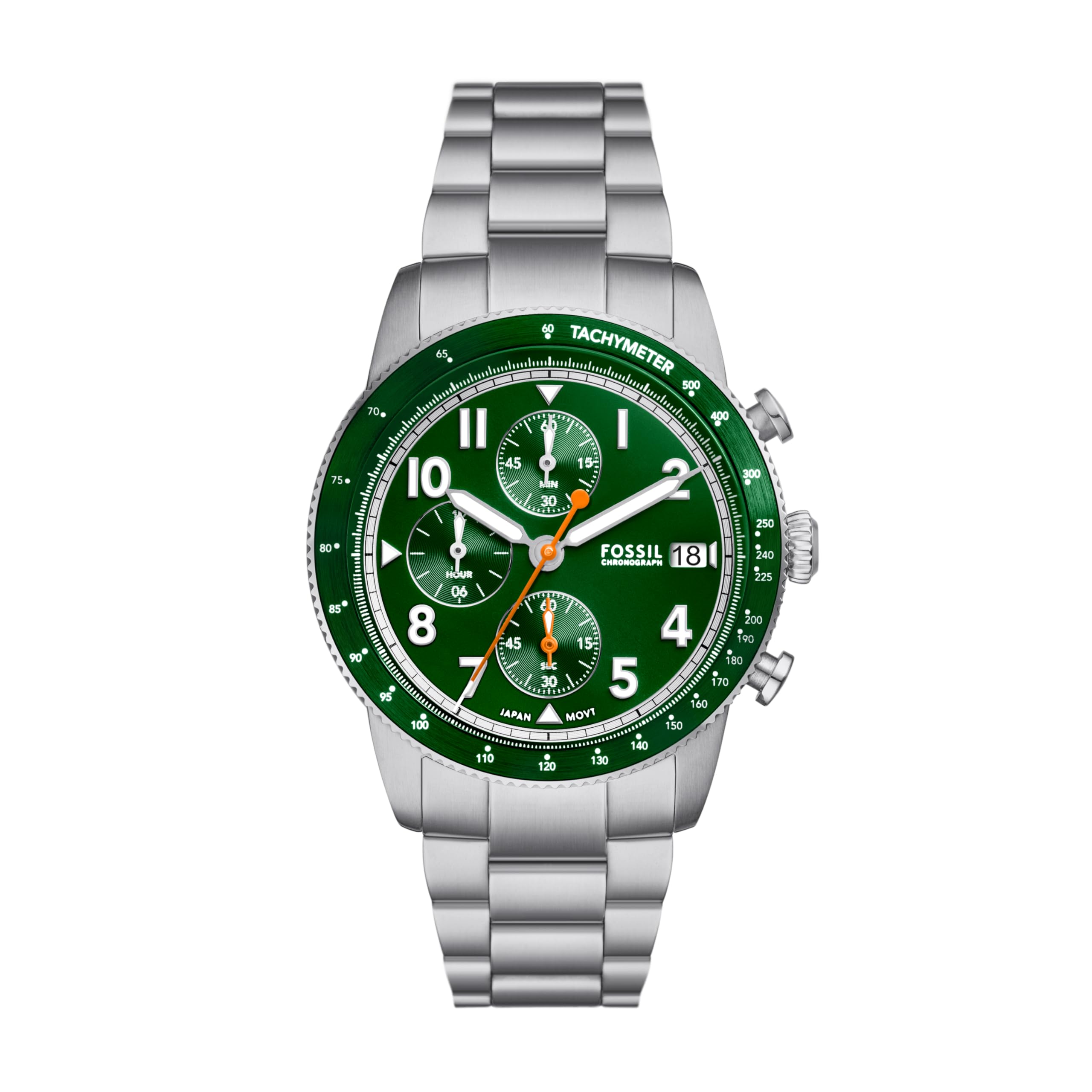 Fossil Men Sport Tourer Silver Quartz Stainless Steel Chronograph Watch Fs6048, Green Dial, Silver Band (B0CRCWV9DV) Amazon Price History, Amazon Price Tracker