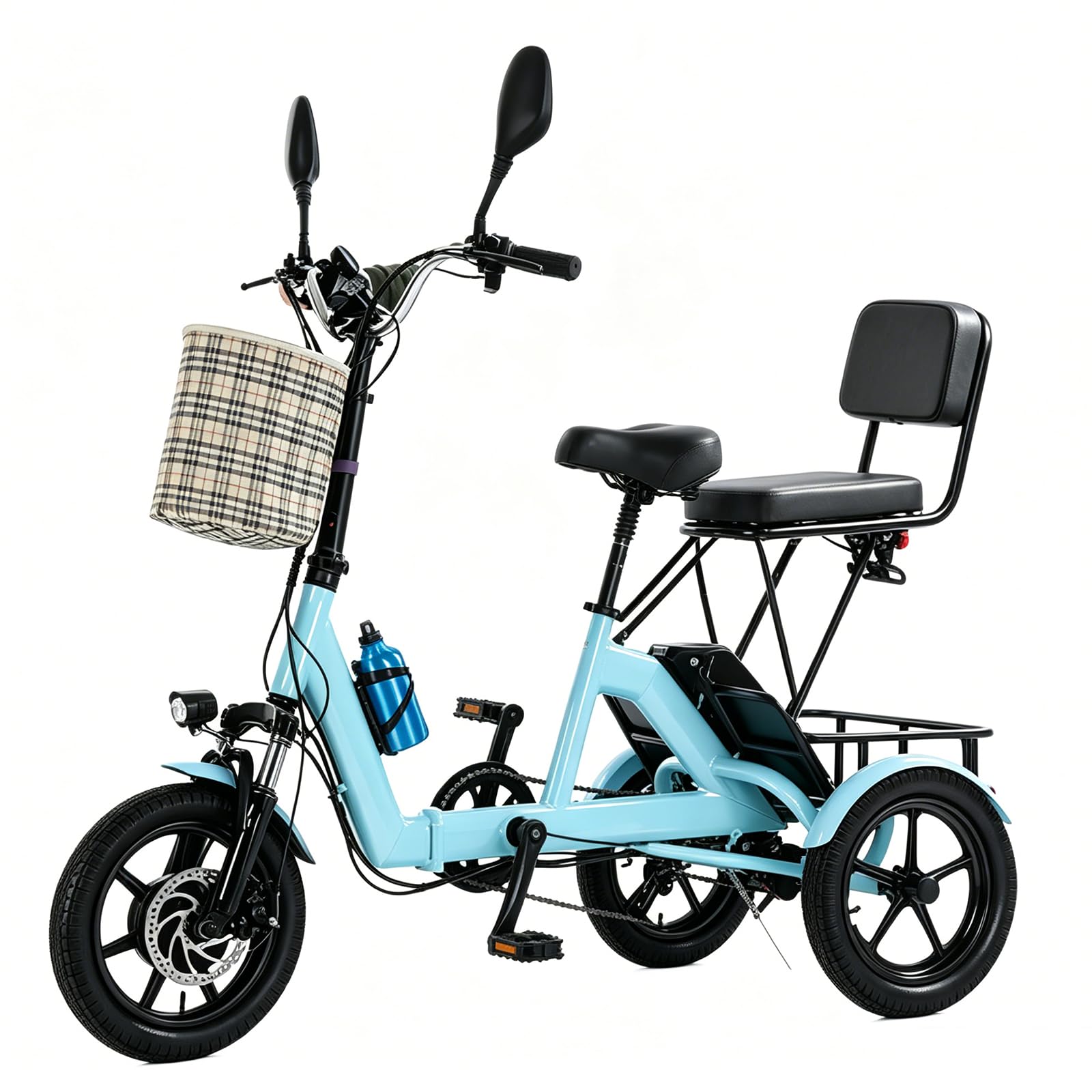 Vélo électrique Pliant à 3 Roues pour Adultes (Hommes et Femmes), Batterie au Lithium Amovible, Panier Avant, Porte-Bagages arrière, Freins à Disque Doubles.