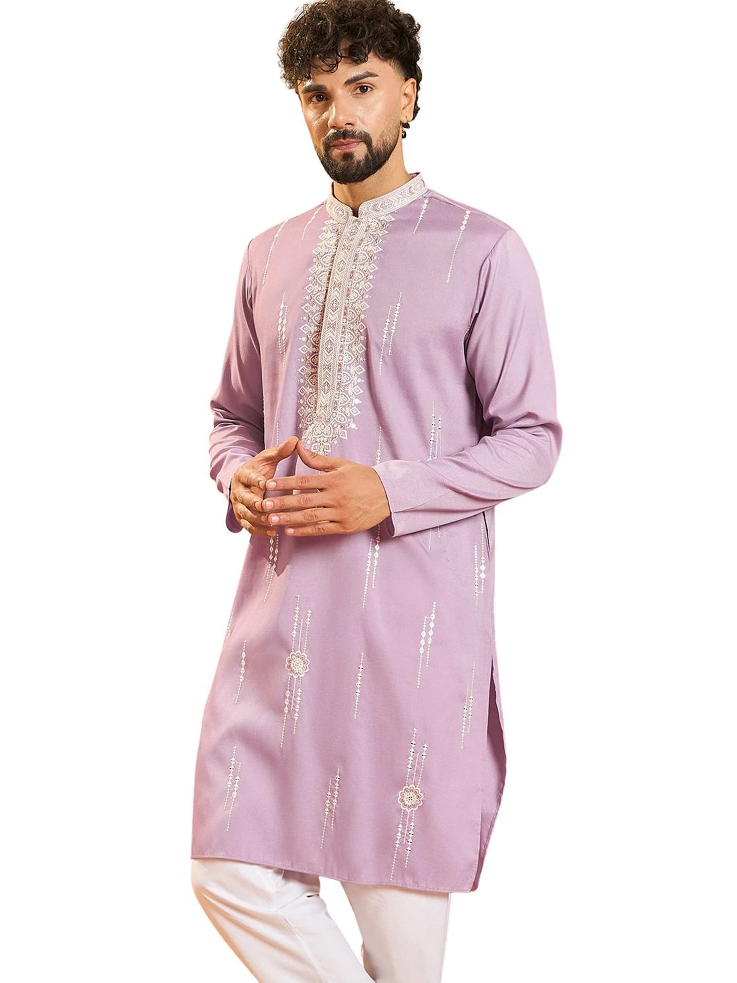 ethnic bay Men's Solid Silk Blend Calf Length Embroidered Kurtas | Men | Kurtas for Mens | Straight Fit Kurta for Men's-picture-39