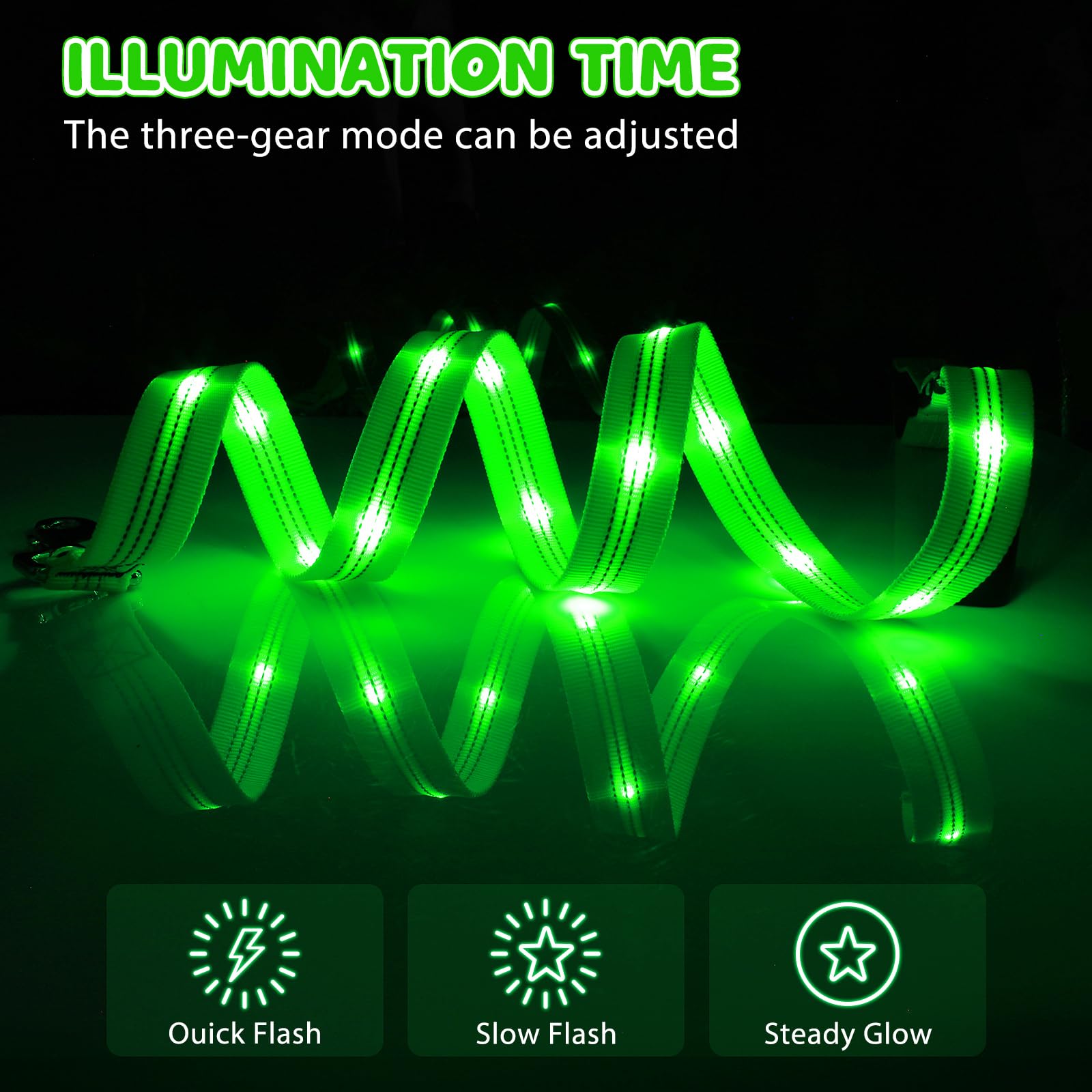 HIGO Guinzaglio per cani a LED, ricaricabile tramite USB, per cani, riflettente e luminoso, per passeggiate notturne con il cane (verde, 120 cm)
