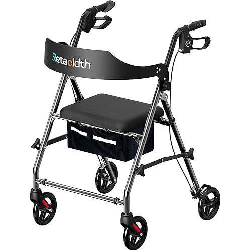 Foldable Rollator Walker with Seat for Seniors, All-Terrain Wheels, 350lb Capacity, Reinforced Inner Metal Rod for Easy Folding & One-Hand Carry, Lightweight Rolling Walker - Grey