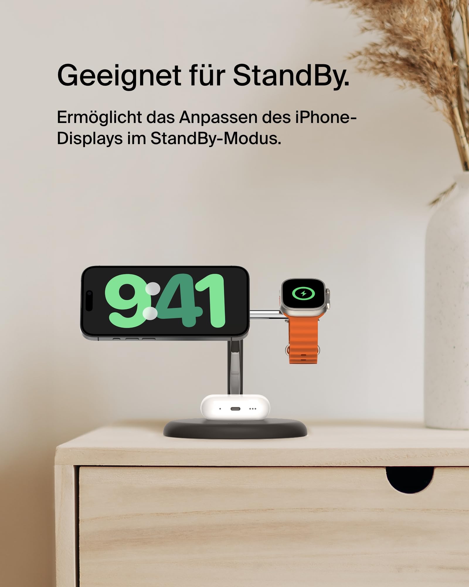 Belkin BoostCharge Pro Kabellose 3-in-1-Ladestation mit Qi2, 15W, MagSafe Kompatibel, Ladegerät Induktive für iPhone 17, Air, 16, 15, Pixelsnap, AirPods, Apple Watch, inkl. Netzteil – Schwarz