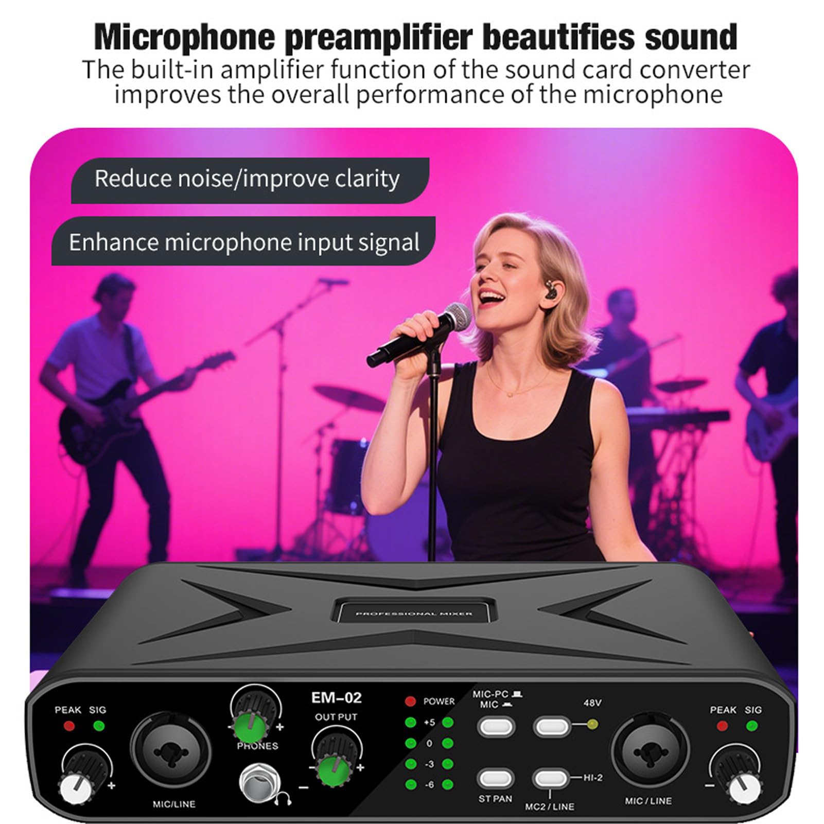 Tarjeta de Sonido USB Externa, Interfaz de Audio de Alta Resolución de 32 bits 384 KHZ con Preamplificador de Micrófono y Alimentación Fantasma de 48 V, para