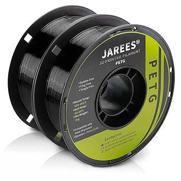 JAREES Petg Filament 1.75 with 3D Build Surface,Adhere Well 1kg Spool 3D Printer Filament,1.75mm ?0.02mm Black Filament(2 Pack)
