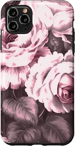 iPhone 11 Pro Max - Patrón clásico de flores de rosas en funda rosa