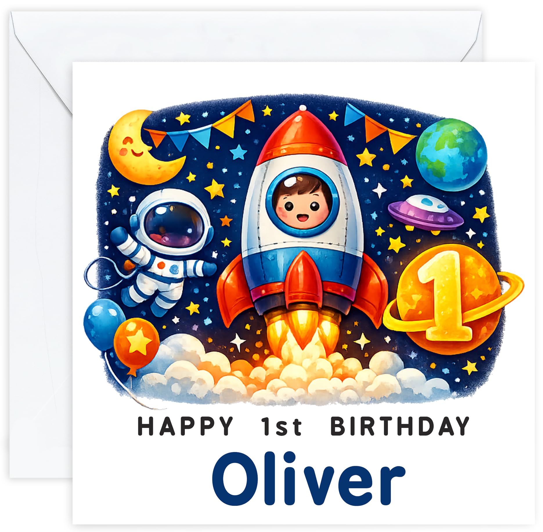 Personalised 1st Birthday Card for Boy | First Birthday Card with Name | Son Grandson Nephew or Godson | Design 08