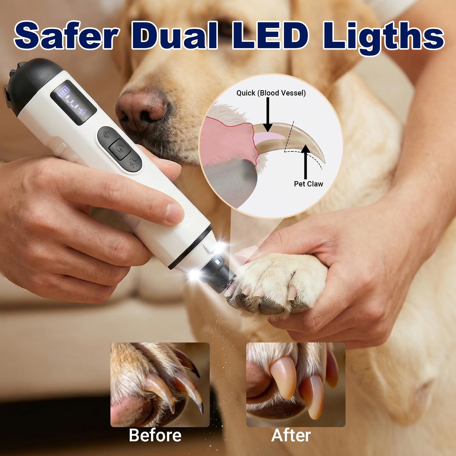 BULLIX 2026 Upgraded Silent Groom Pro Nail Grinder, Cordless Grooming Pro Nail Grinder for Dogs with 5-Speed & Led Light, Rechargeable USB Charging & 2 Grinding Wheels for Dogs and Cats - image 5