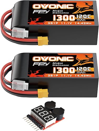 OVONIC Lipo Batería 11.1V 120C 1300mAh 3S RC Batería con enchufe XT60 para FPV Racing Drone Quadcopter Helicóptero Avión RC Barco RC Car RC Modelos