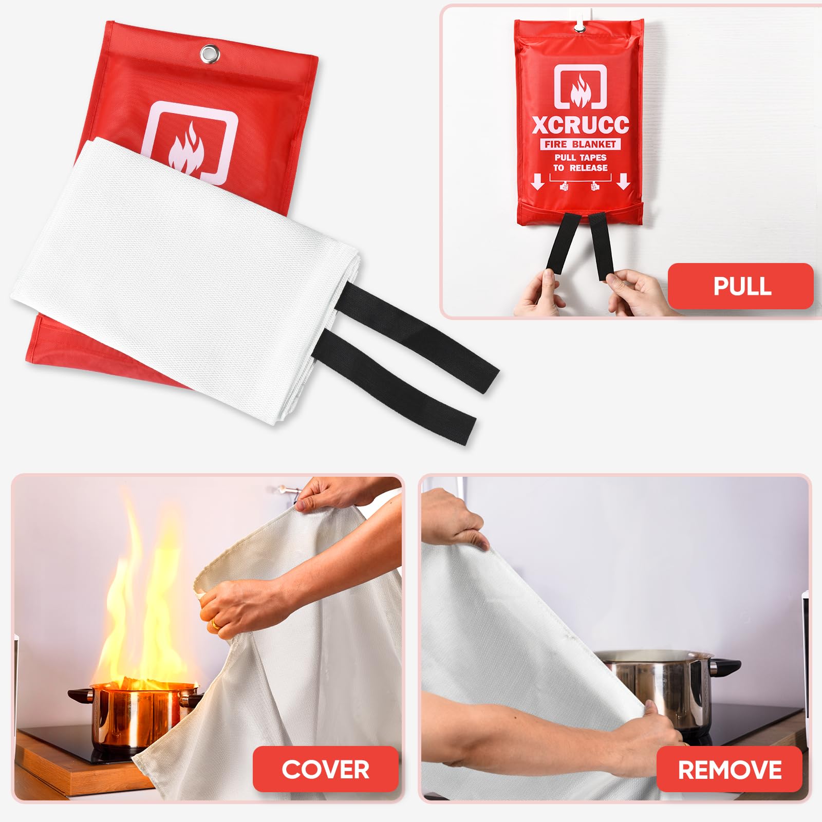4-Pack Heavy Duty Fire Blankets (40"x40") - Fiberglass, Reusable, For Kitchen, Home, Camping, Car - View #3