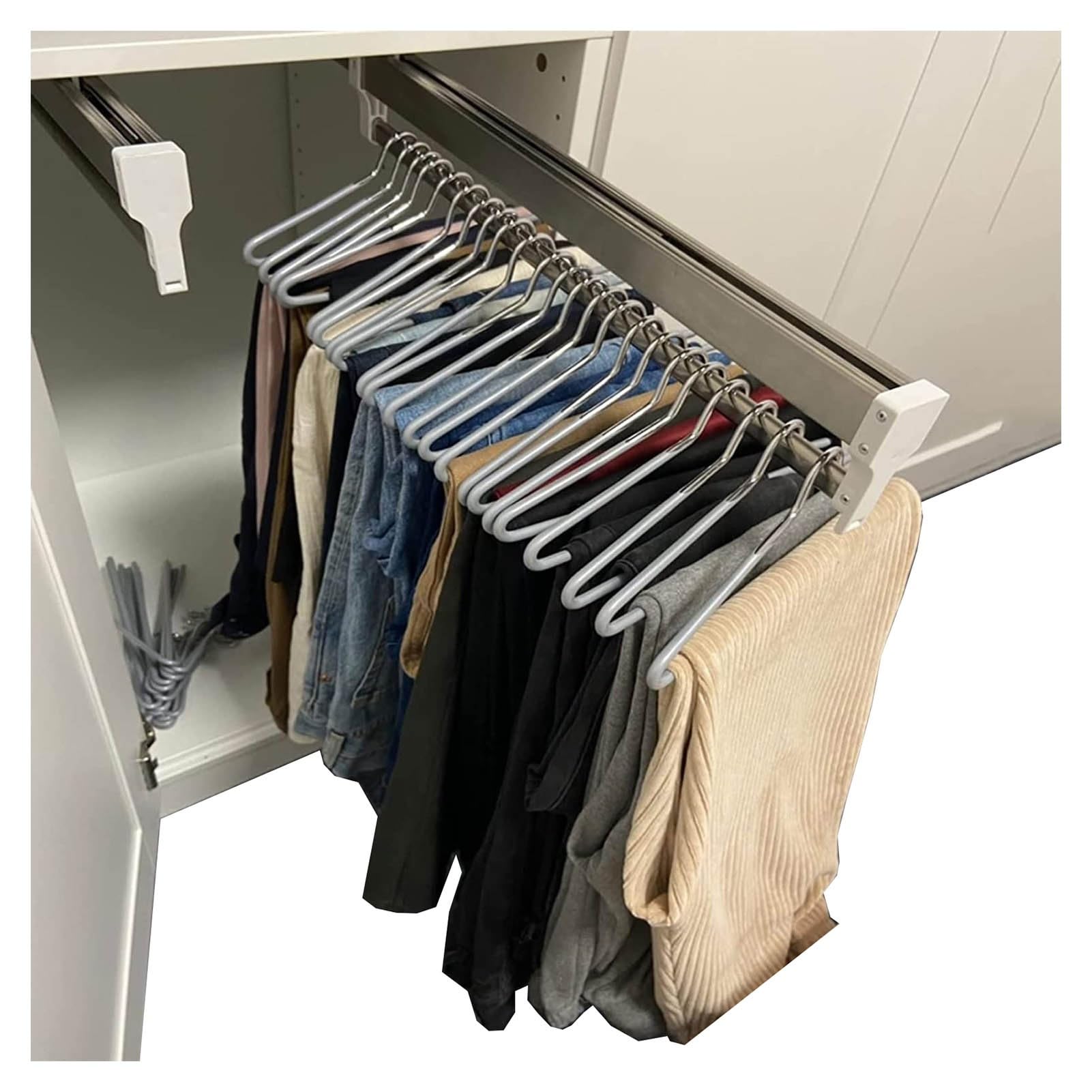 IUokLU Pull Out Trousers Rack,Extendable Trouser Hanger,Closet Clothes Hanger Rail,for Wardrobe Closet Bathroom Cabinet,Save Space,Loading Capacity 25 Kg(550mm)