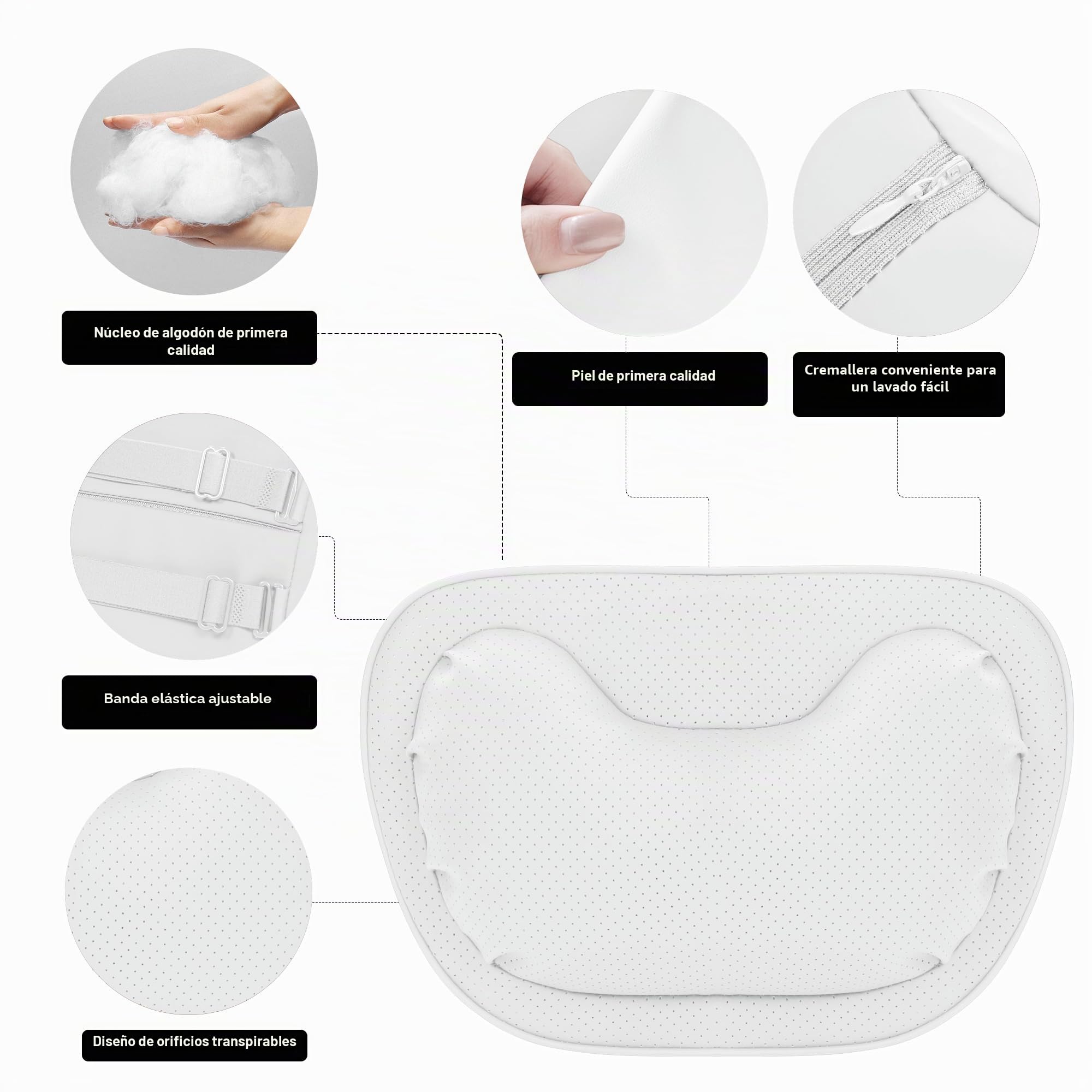 Reposacabezas Coche Soporte Ergonómico, Cojin Cervical Coche Conductor, Cojín Almohada Cervical para Condu Oficina Gaming, Comodidad y Transpirable, Blanco, 2 Unidades