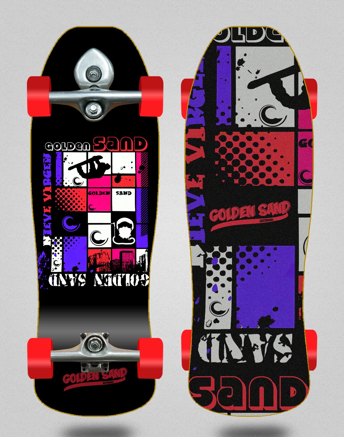 Golden Sand Surfskate Komplett mit Buri Trucks - Snow Full Red Nuke, 9,375 x 31,5