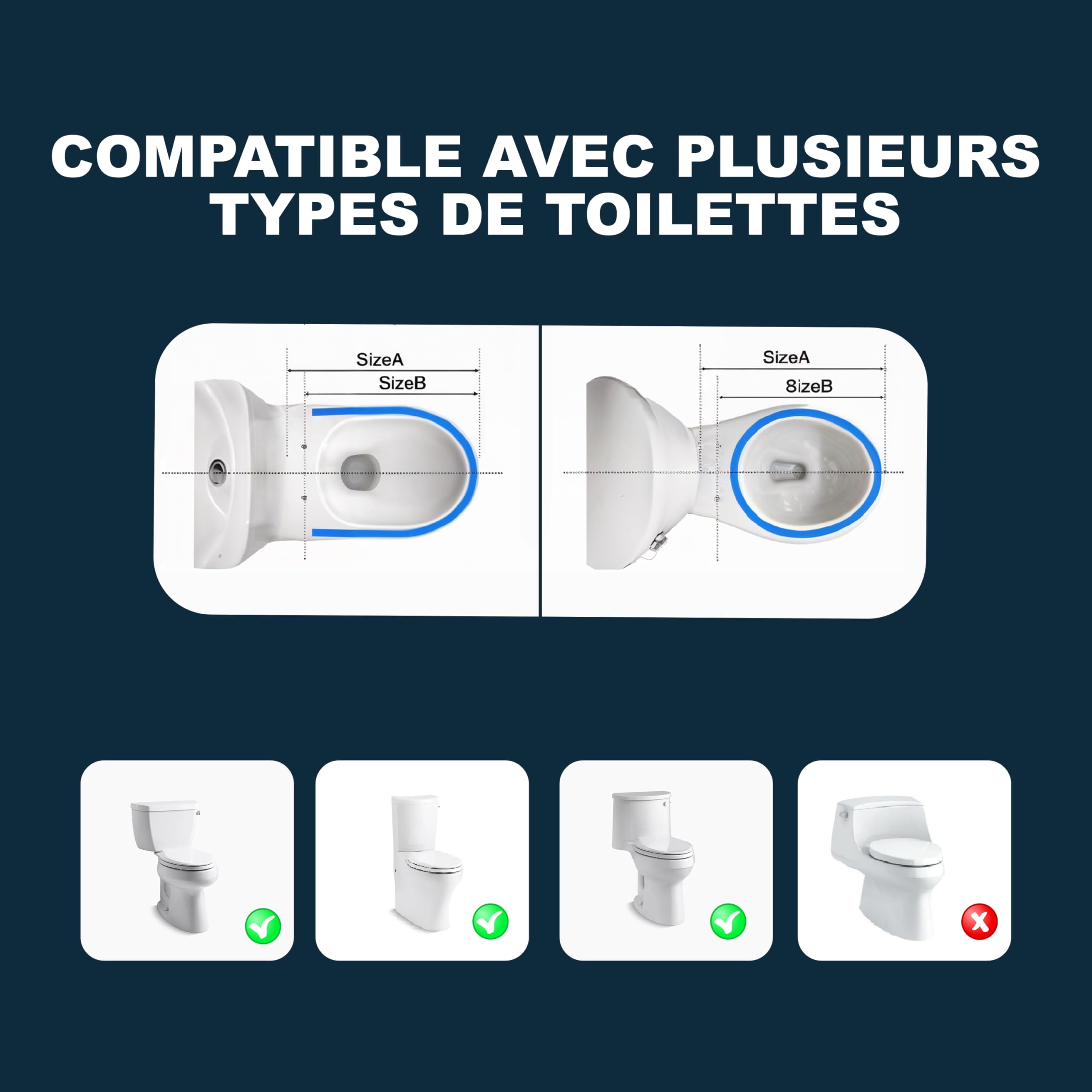Siège Toilette Japonaise Complet, Abattant WC Lavant en O avec Double Buses homme et femme, Bidet WC, Non Électrique Frein de Chute - Forme en (O)