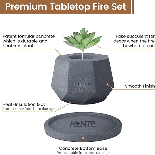 Miniatura 5 de Kante Fogata de mesa portátil octogonal de 5.1 pulgadas de ancho con extintor de metal, vidrio azul y base gris oscuro de 7.2 pulgadas, chimenea de