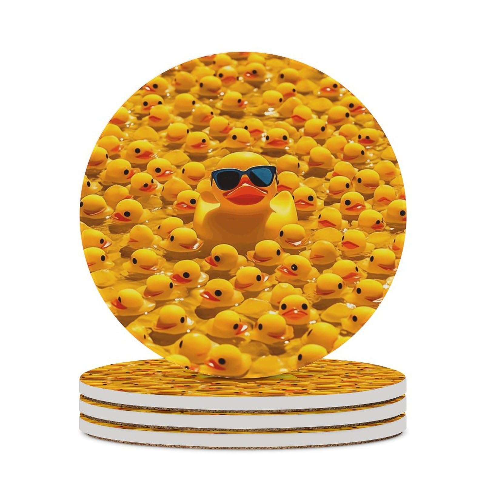 Dessous de verre en céramique lot de 4 ronds liège motif canard jaune