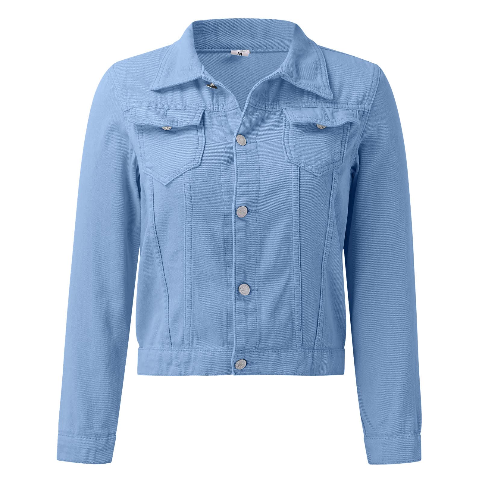 Veste basique en coton denim pour femme avec poches - Veste en jean - Blazer long - Couleur unie - Veste décontractée - Coupe-vent - Élégant blazer d'affaires