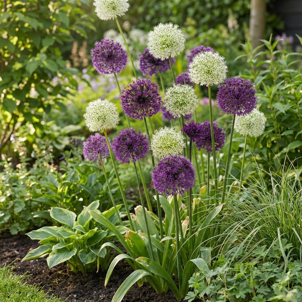 Green boutiQ - 160x Allium Purple - White Mix - Lila-Weiße Zierlauch-Mischung - Lila und Weiß - Sommerblüher - Zwiebelgröße 10/12