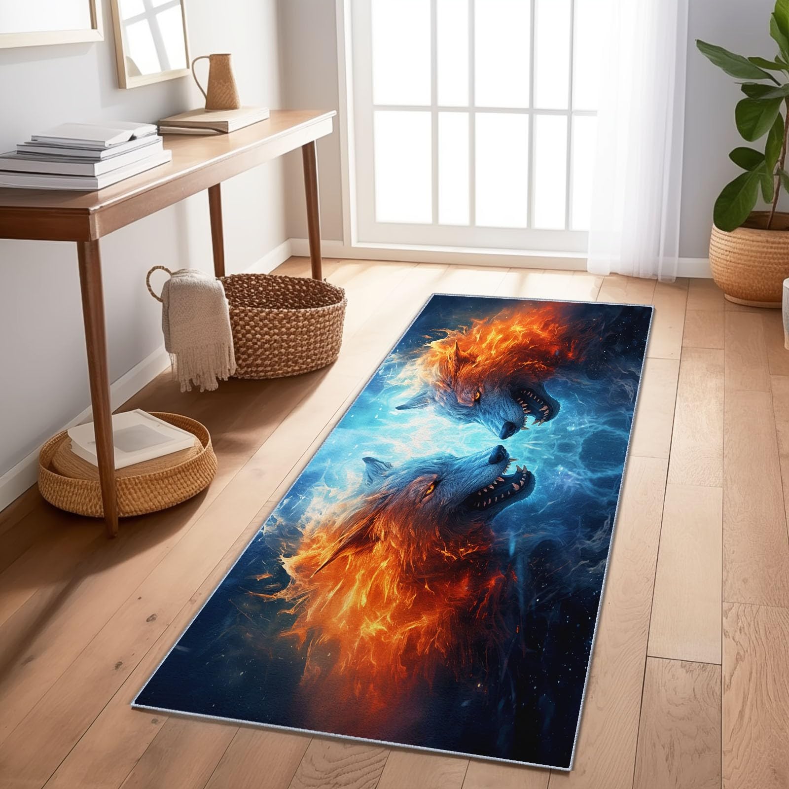 Tapis rectangulaire lavable loup bleu 80x200 pour cuisine