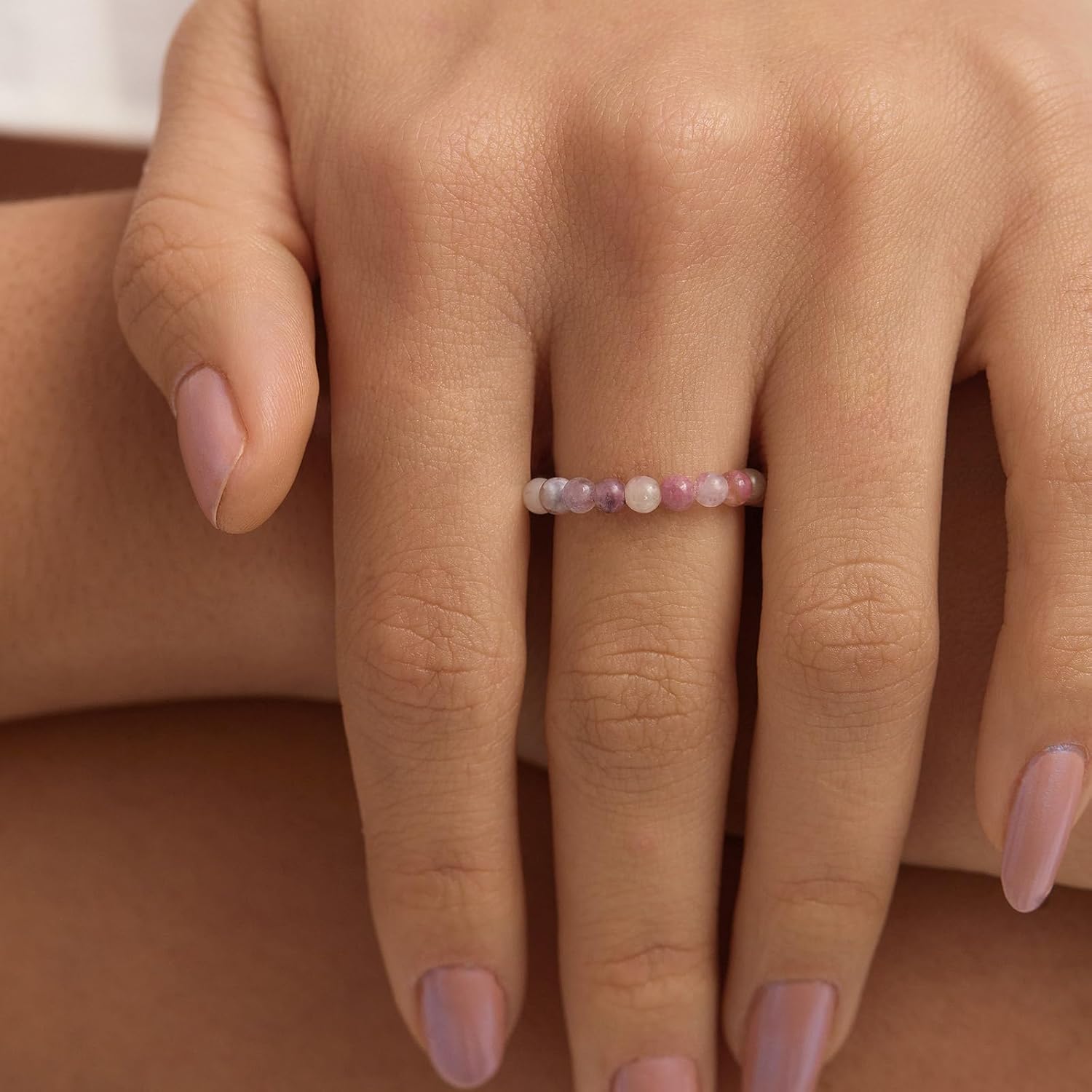 Natural Gemstone Stretch Beaded Rings for Women Stackable Dainty Elastic Crystal Rings Jewelry - Image 4