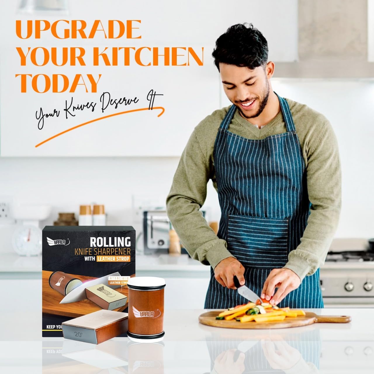 Rolling Knife Sharpener Kit with Leather Strop – Easy Knife Sharpening at 15° & 20° Angles – Magnetic Holder for Safe, Precise Sharpening – Great Kitchen Gift for Home Cooks