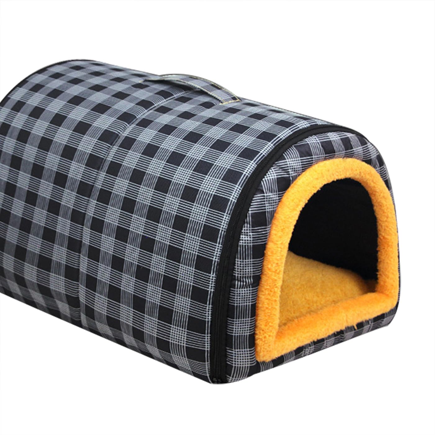 Large Dog House 2 in 1 Dog Bed Waterproof XL,Washable Pet Cat Calming Beds Anti Anxiety Soft Plaid Indoor Non-Slip Warm Pet Cave House Kennel for Medium Dogs Cats (Black,S-35x28x25CM)