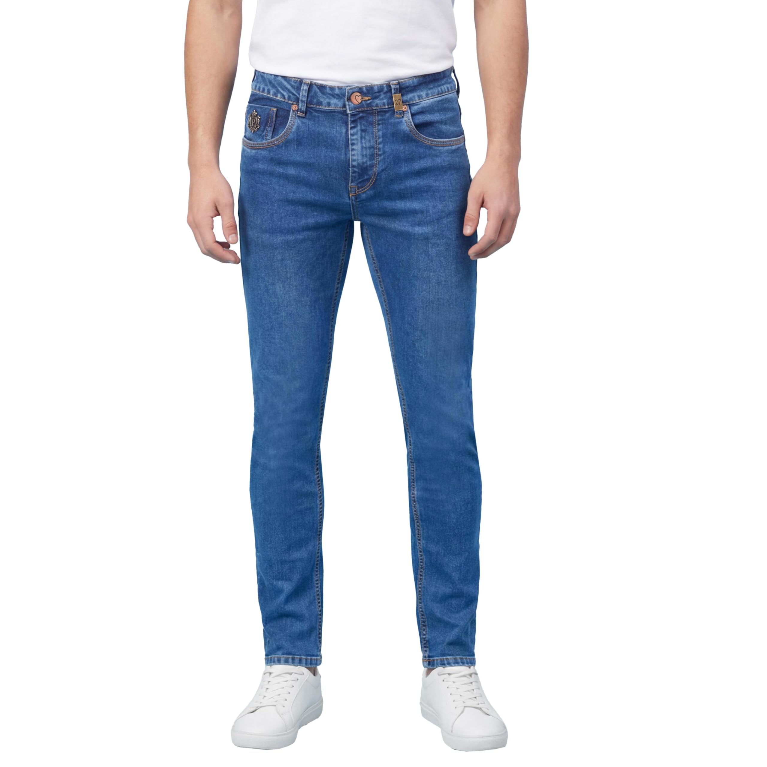 Dark Blue Slim Fit Mid Rise Men's Jeans Clothing-image-0