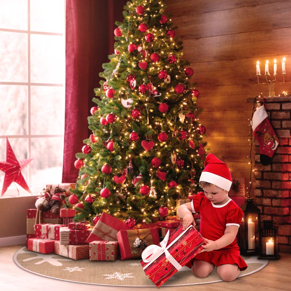 Macting - Faldón de arpillería de árbol de Navidad, con patrón de Copos de Nieve, para decoración navideña del hogar