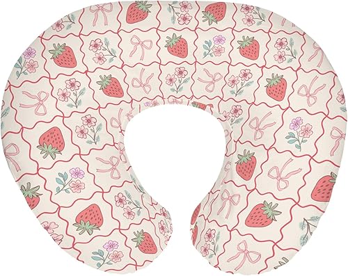 Fundas de almohada de lactancia para bebé, diseño bohemio de fresas, lazos rosados, fundas de lactancia para almohadas de lactancia materna, frutas
