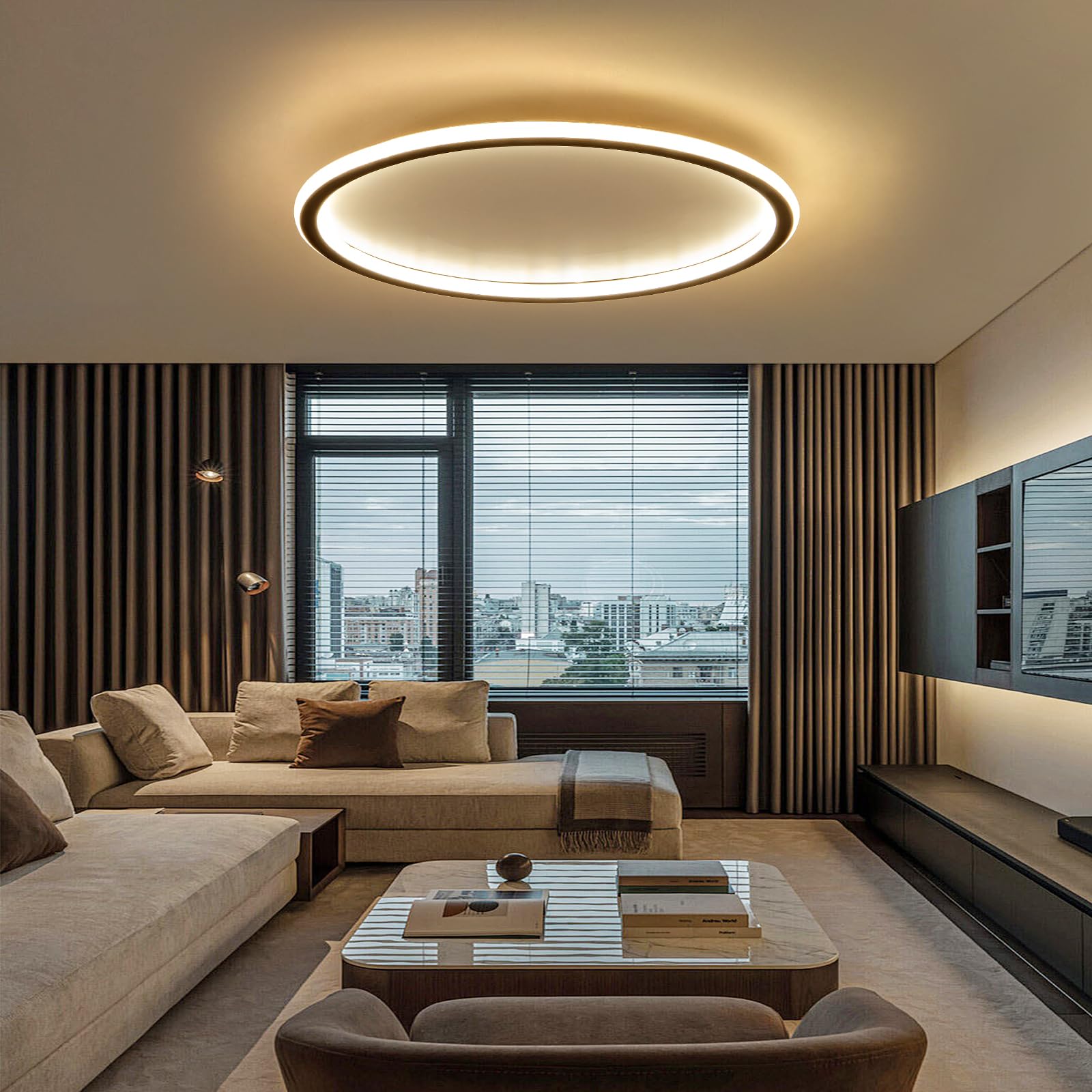 Mikeru Lampada da soffitto 3000 K, 40 cm, rotonda, illuminazione da soffitto a LED, luce bianca calda, lampada da soffitto, senza telecomando, per soggiorno, corridoio, camera da letto