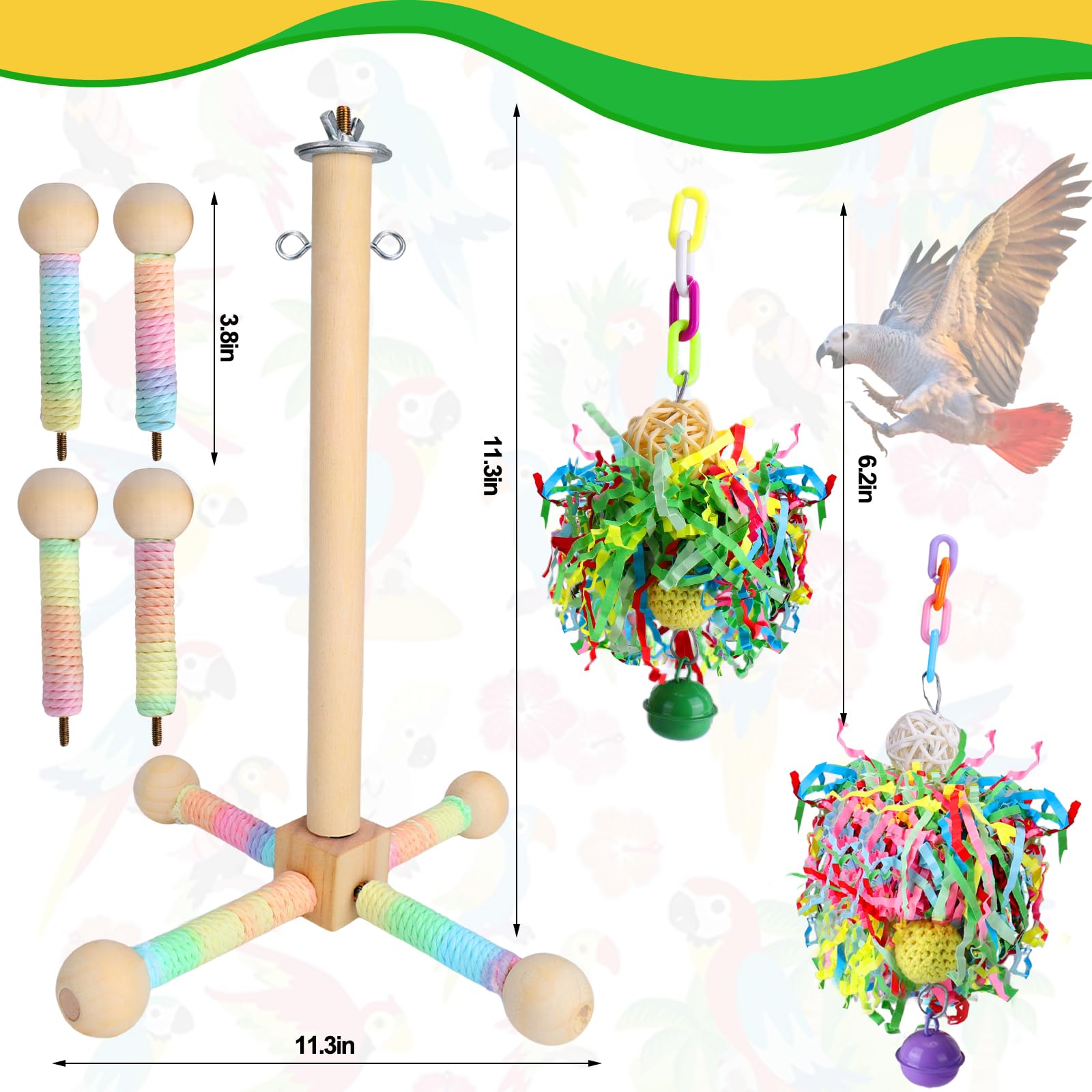 BABORUI Bird Toys, Parrot Foraging Shredder Hanging Toys with Perches for Cage - image 7